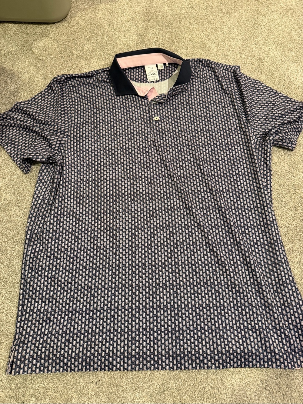 Puma Men's Navy & Pink Patterned Polo Shirt